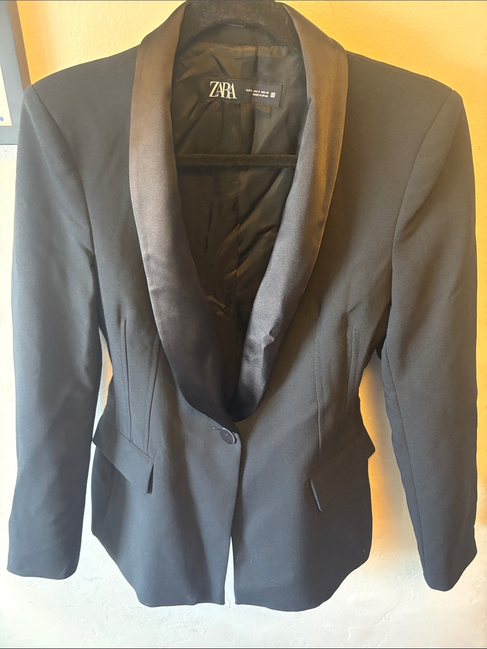 Zara Black Satin-Trim Women's Blazer